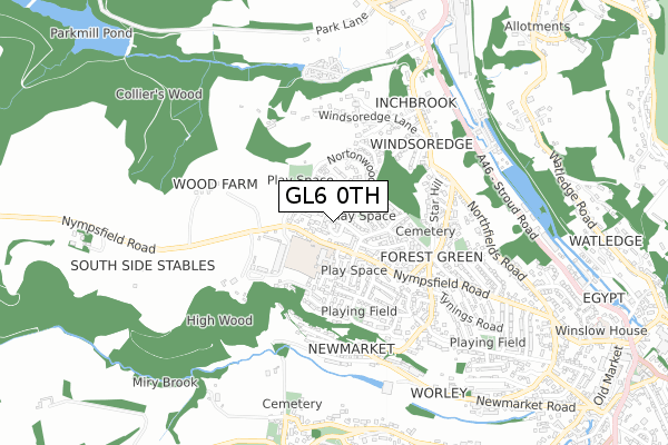 GL6 0TH map - small scale - OS Open Zoomstack (Ordnance Survey)