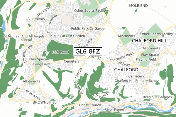 GL6 8FZ map - small scale - OS Open Zoomstack (Ordnance Survey) GL6 8FZ map - small scale - OS Open Zoomstack (Ordnance Survey)