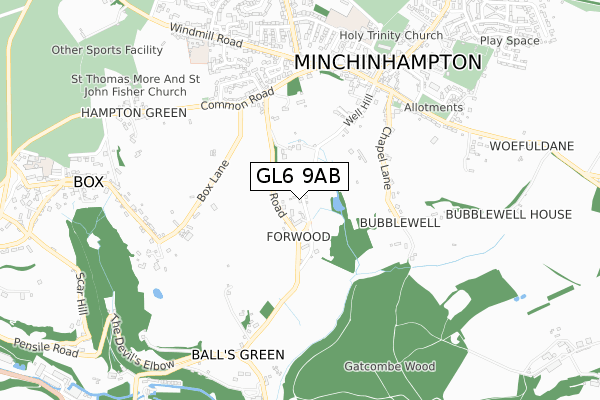 GL6 9AB map - small scale - OS Open Zoomstack (Ordnance Survey)
