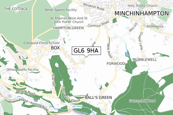 GL6 9HA map - small scale - OS Open Zoomstack (Ordnance Survey)