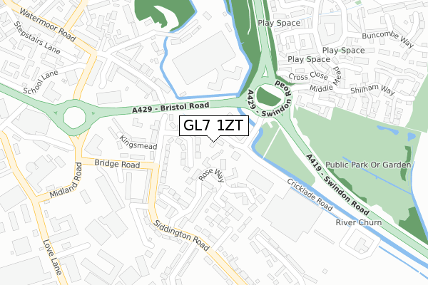 GL7 1ZT map - large scale - OS Open Zoomstack (Ordnance Survey)