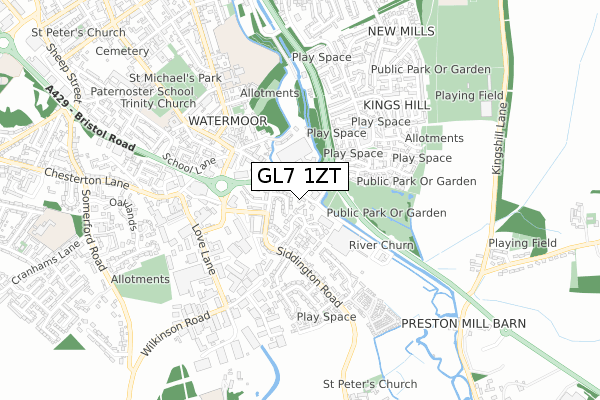 GL7 1ZT map - small scale - OS Open Zoomstack (Ordnance Survey)