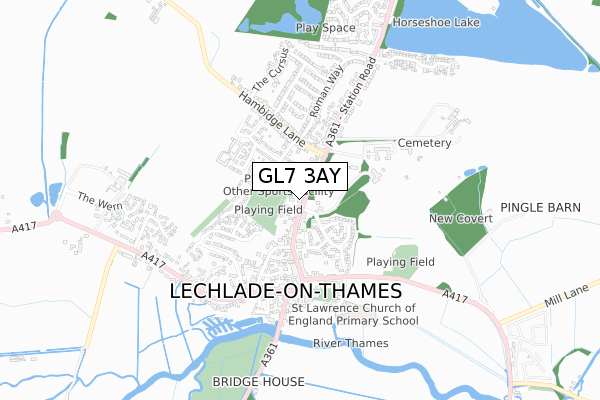 GL7 3AY map - small scale - OS Open Zoomstack (Ordnance Survey)