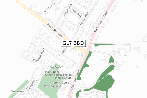 GL7 3BD map - large scale - OS Open Zoomstack (Ordnance Survey)