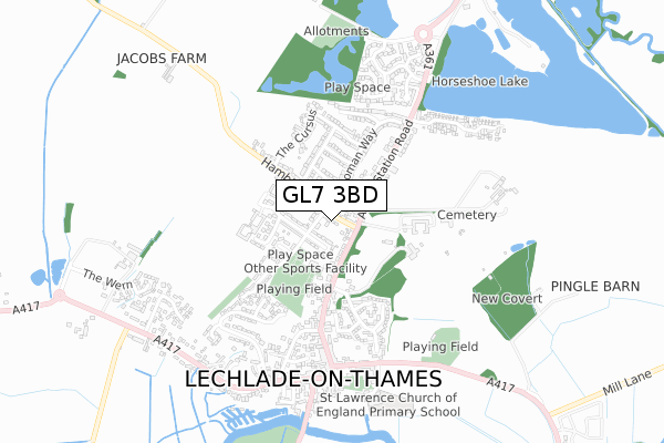 GL7 3BD map - small scale - OS Open Zoomstack (Ordnance Survey)