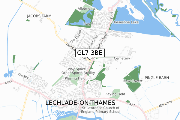 GL7 3BE map - small scale - OS Open Zoomstack (Ordnance Survey)
