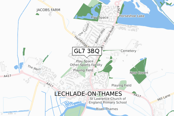 GL7 3BQ map - small scale - OS Open Zoomstack (Ordnance Survey)