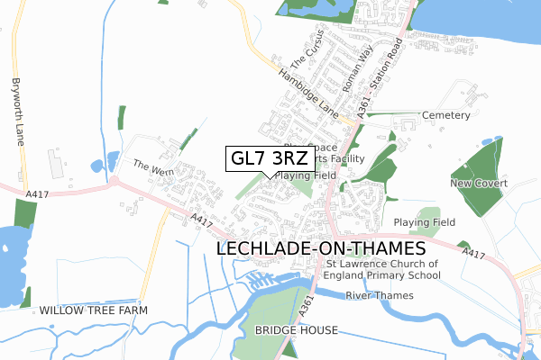 GL7 3RZ map - small scale - OS Open Zoomstack (Ordnance Survey)