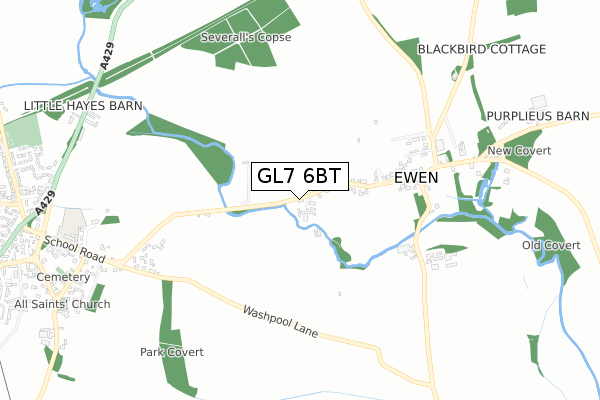 GL7 6BT map - small scale - OS Open Zoomstack (Ordnance Survey)