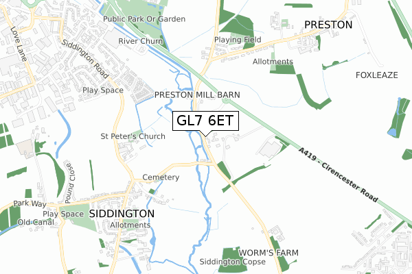 GL7 6ET map - small scale - OS Open Zoomstack (Ordnance Survey)
