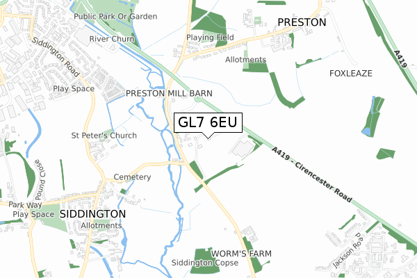 GL7 6EU map - small scale - OS Open Zoomstack (Ordnance Survey)