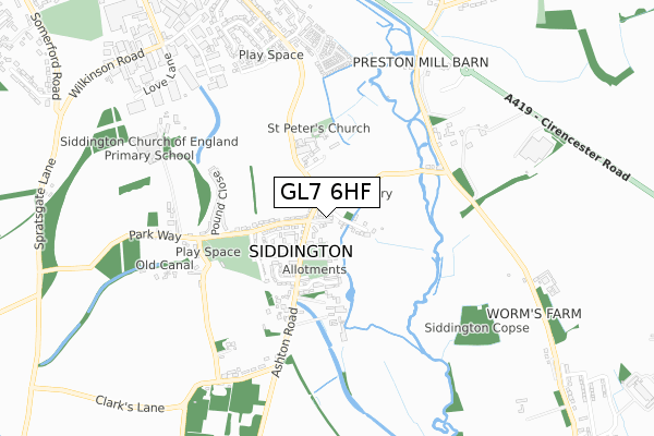 GL7 6HF map - small scale - OS Open Zoomstack (Ordnance Survey)