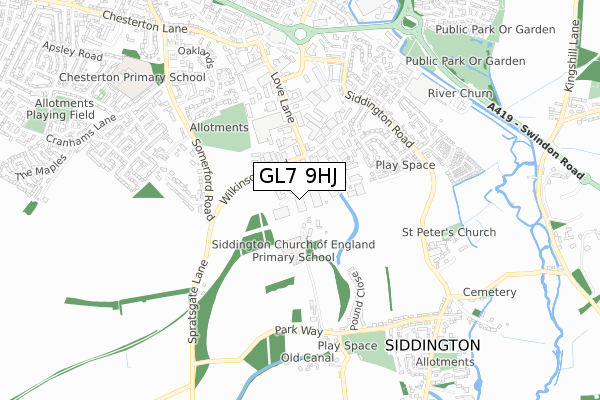 GL7 9HJ map - small scale - OS Open Zoomstack (Ordnance Survey) GL7 9HJ map - small scale - OS Open Zoomstack (Ordnance Survey)