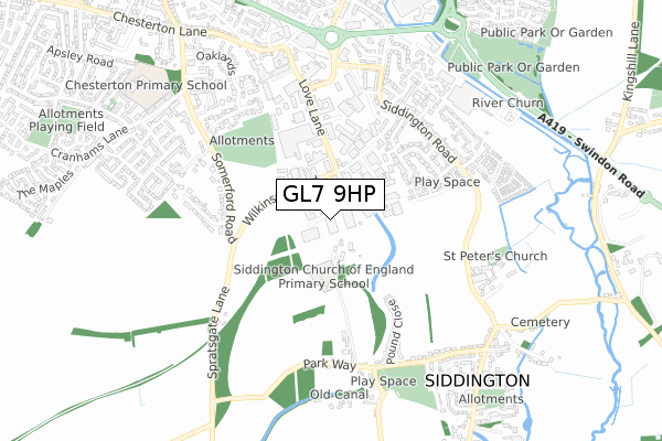 GL7 9HP map - small scale - OS Open Zoomstack (Ordnance Survey)