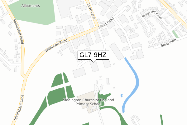GL7 9HZ map - large scale - OS Open Zoomstack (Ordnance Survey)