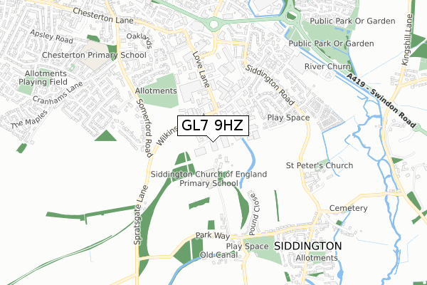 GL7 9HZ map - small scale - OS Open Zoomstack (Ordnance Survey)