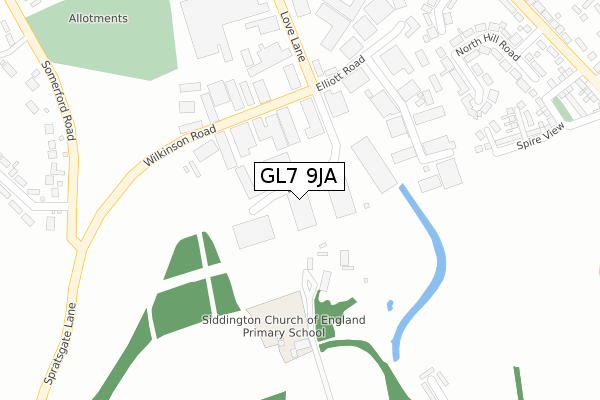 GL7 9JA map - large scale - OS Open Zoomstack (Ordnance Survey)