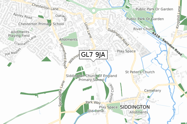 GL7 9JA map - small scale - OS Open Zoomstack (Ordnance Survey)