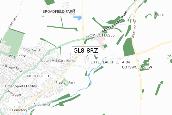 GL8 8RZ map - small scale - OS Open Zoomstack (Ordnance Survey)