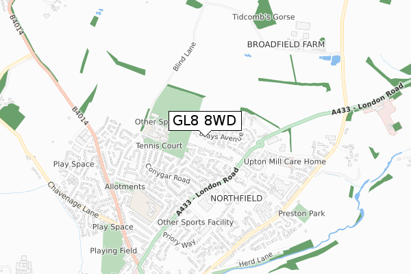 GL8 8WD map - small scale - OS Open Zoomstack (Ordnance Survey)