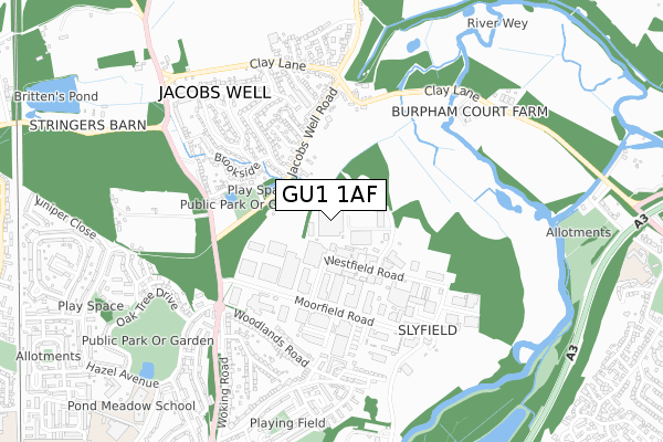 GU1 1AF map - small scale - OS Open Zoomstack (Ordnance Survey)