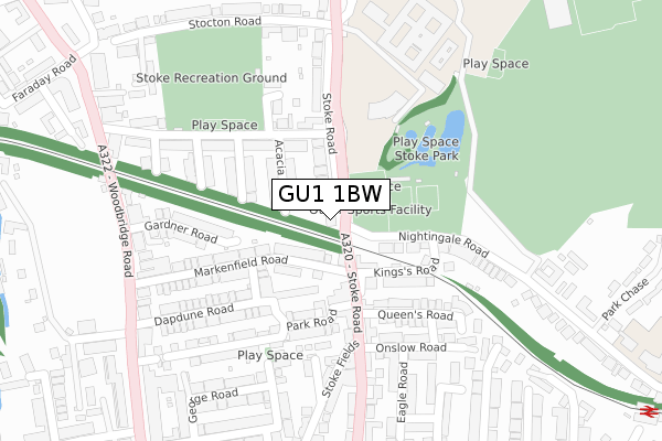 GU1 1BW map - large scale - OS Open Zoomstack (Ordnance Survey)