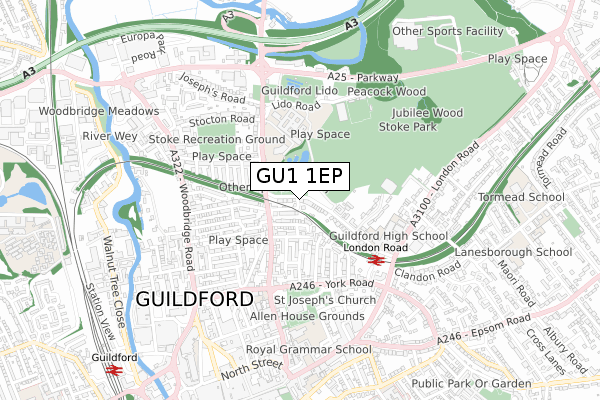 GU1 1EP map - small scale - OS Open Zoomstack (Ordnance Survey)