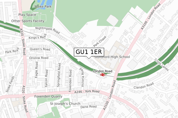 GU1 1ER map - large scale - OS Open Zoomstack (Ordnance Survey)