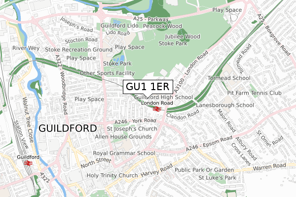 GU1 1ER map - small scale - OS Open Zoomstack (Ordnance Survey)