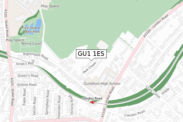 GU1 1ES map - large scale - OS Open Zoomstack (Ordnance Survey)