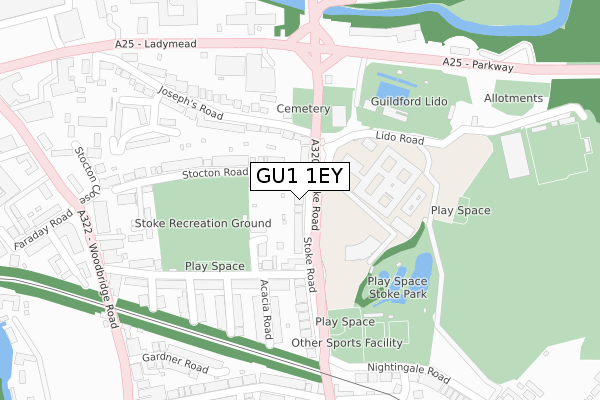 GU1 1EY map - large scale - OS Open Zoomstack (Ordnance Survey)