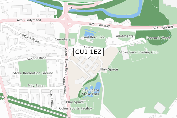 GU1 1EZ map - large scale - OS Open Zoomstack (Ordnance Survey)