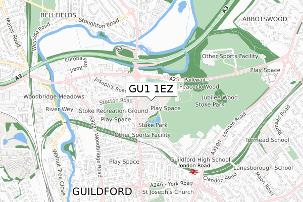 GU1 1EZ map - small scale - OS Open Zoomstack (Ordnance Survey)