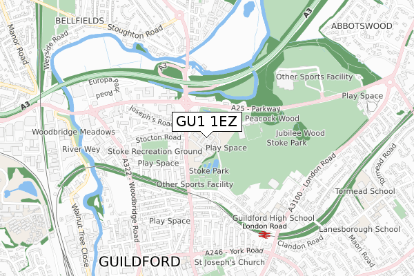 GU1 1EZ map - small scale - OS Open Zoomstack (Ordnance Survey) GU1 1EZ map - small scale - OS Open Zoomstack (Ordnance Survey)
