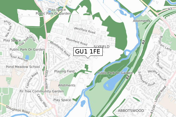 GU1 1FE map - small scale - OS Open Zoomstack (Ordnance Survey)