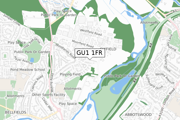 GU1 1FR map - small scale - OS Open Zoomstack (Ordnance Survey)