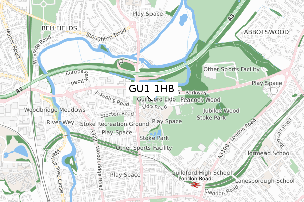 GU1 1HB map - small scale - OS Open Zoomstack (Ordnance Survey)