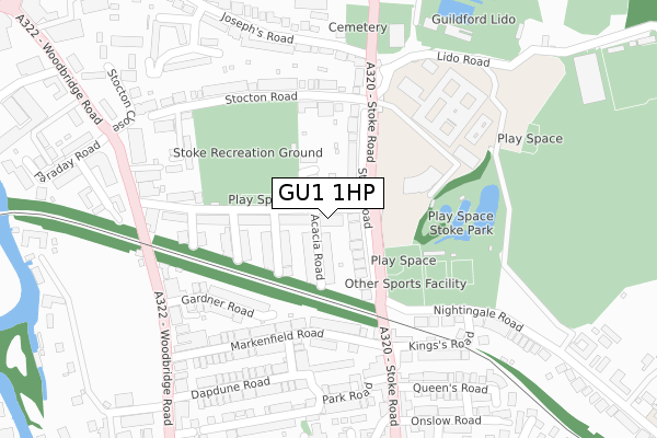 GU1 1HP map - large scale - OS Open Zoomstack (Ordnance Survey)