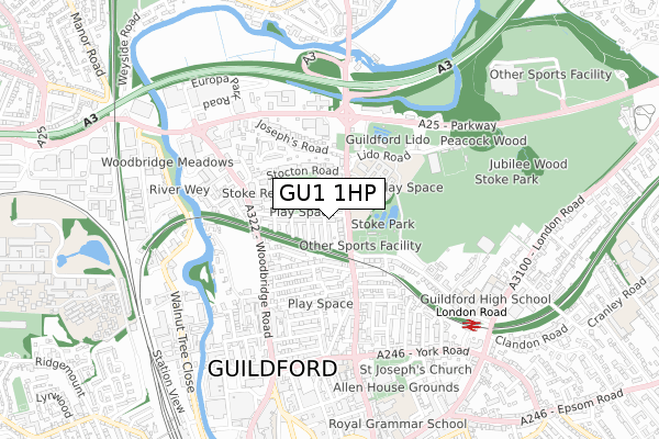 GU1 1HP map - small scale - OS Open Zoomstack (Ordnance Survey)