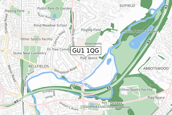 GU1 1QG map - small scale - OS Open Zoomstack (Ordnance Survey)