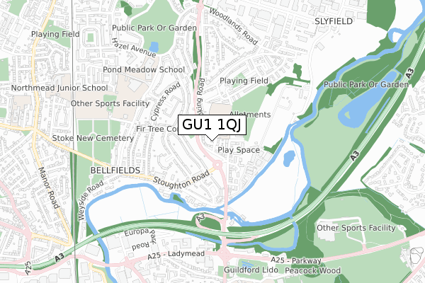 GU1 1QJ map - small scale - OS Open Zoomstack (Ordnance Survey)