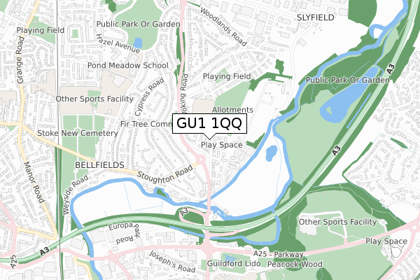 GU1 1QQ map - small scale - OS Open Zoomstack (Ordnance Survey)