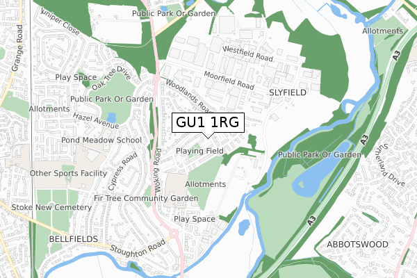 GU1 1RG map - small scale - OS Open Zoomstack (Ordnance Survey)