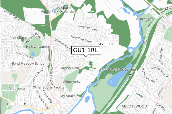 GU1 1RL map - small scale - OS Open Zoomstack (Ordnance Survey)