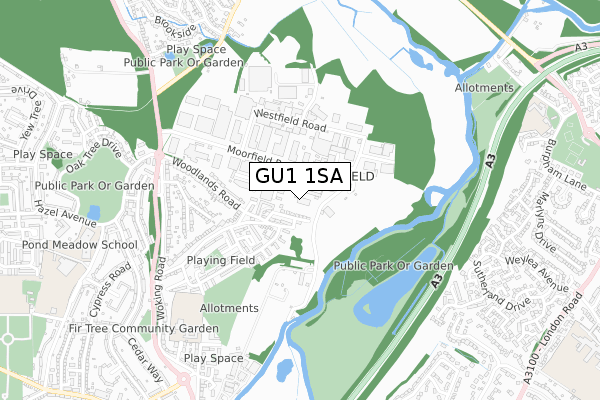 GU1 1SA map - small scale - OS Open Zoomstack (Ordnance Survey)