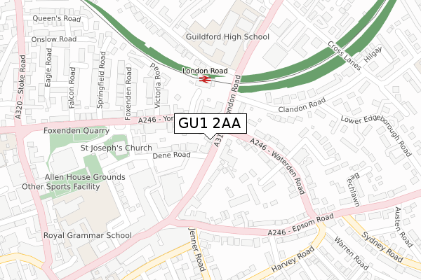 GU1 2AA map - large scale - OS Open Zoomstack (Ordnance Survey)