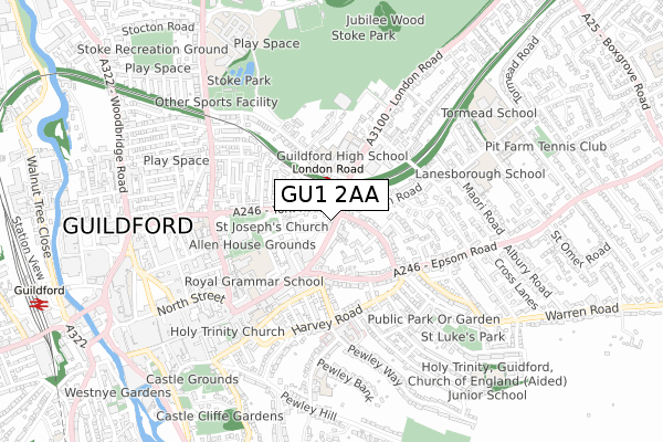 GU1 2AA map - small scale - OS Open Zoomstack (Ordnance Survey)