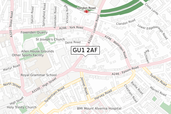 GU1 2AF map - large scale - OS Open Zoomstack (Ordnance Survey)