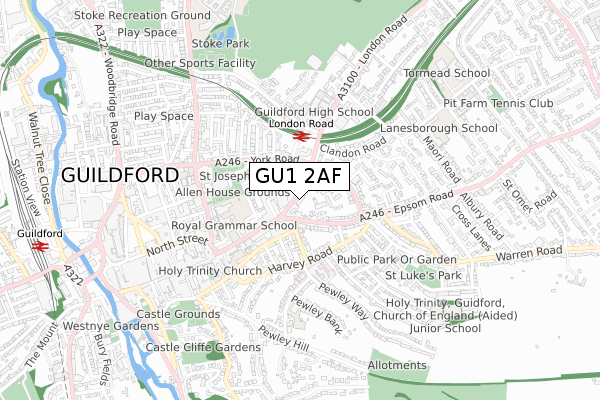 GU1 2AF map - small scale - OS Open Zoomstack (Ordnance Survey)