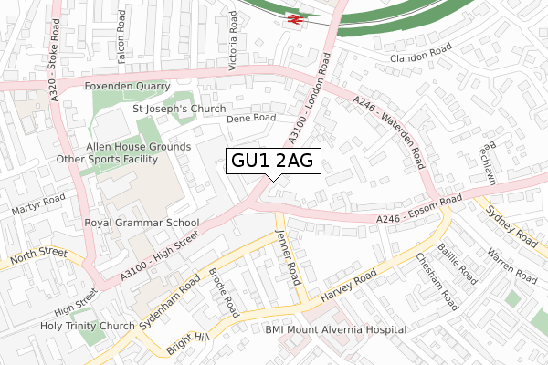 GU1 2AG map - large scale - OS Open Zoomstack (Ordnance Survey)